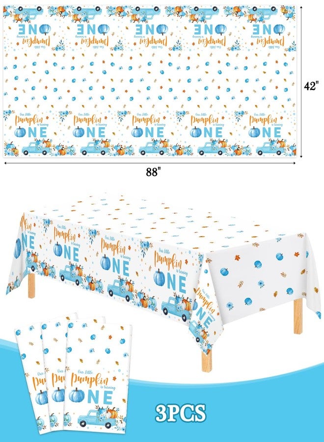 Nefelibata 3Pcs Our Little Pumpkin is Turning One Tablecloths Blue Pumpkin First Year Old Birthday Plastic Table Cover Party Supplies for Fall Halloween Thanksgiving Boy Birthday Party Decor - Image 2